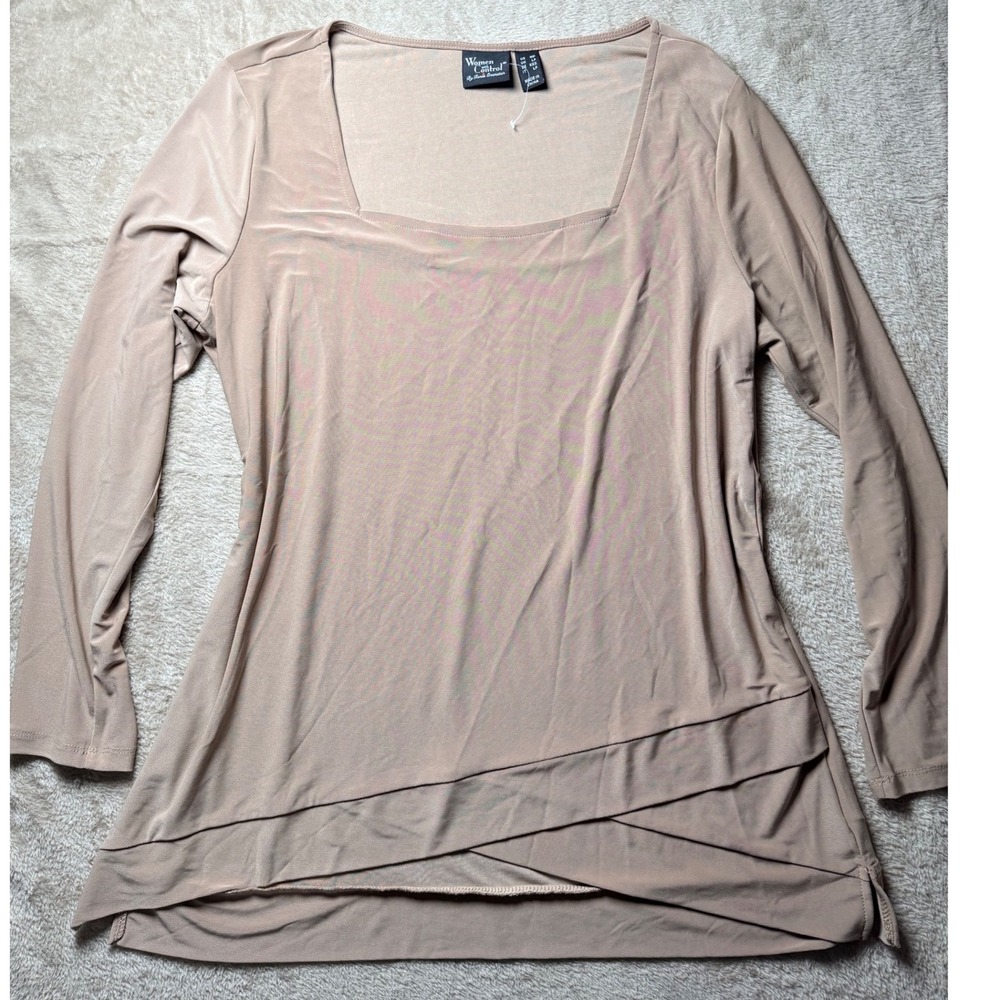 Women with Control Renee Greenstein Tan Square Neck Layered Hem Top Petite MP